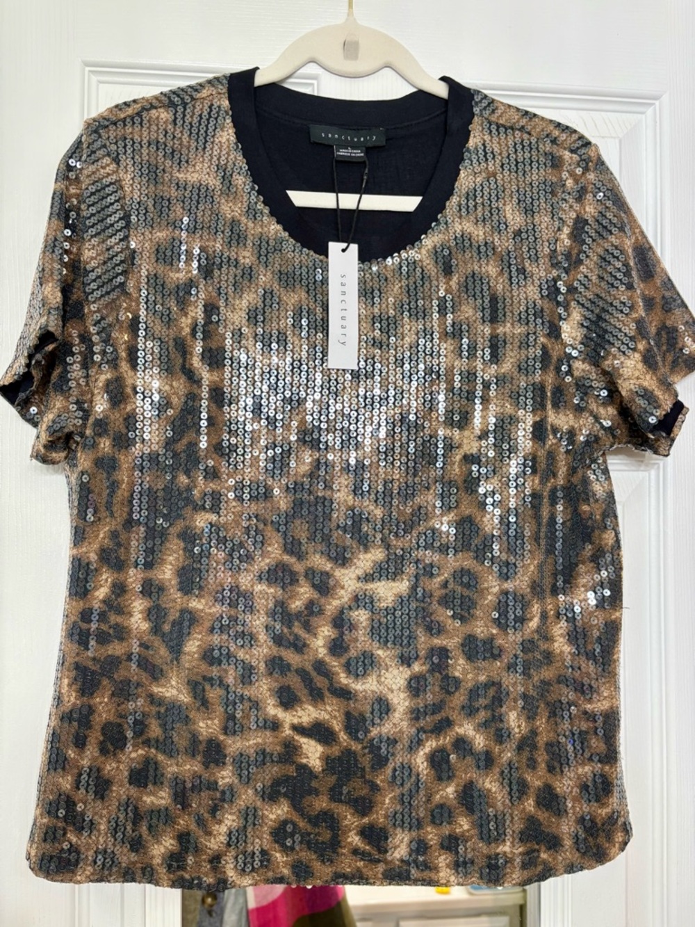 Sanctuary Sequin Leopard Short Sleeve Tee - Brown & Black